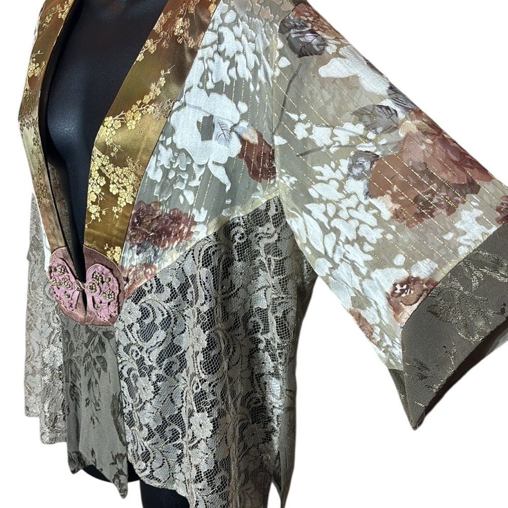 Spencer Alexis women’s xl vintage y2k mixed media kimono top Asian - Picture 2 of 6